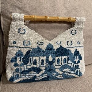 Viral Tik Tok Handmade in India Santorini beaded bag with wooden Handle